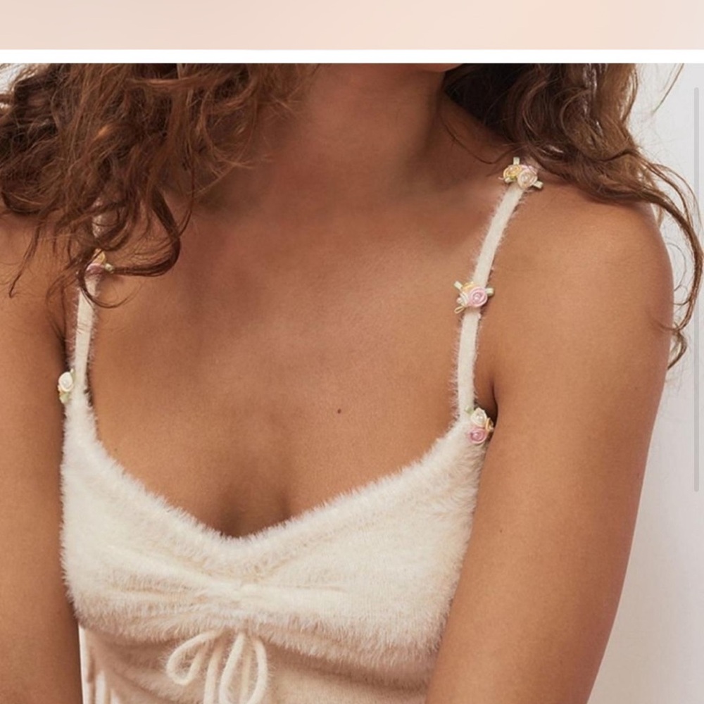 For Love And Lemons Cream Fuzzy cami with Floral Details